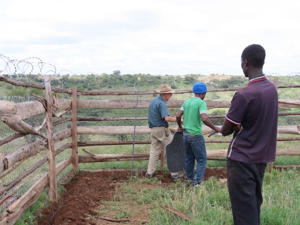David Mascall and Steven installing the lights Elvira Wolfer sponsored, after a girl was killed by a lioness in Emakoko under really sad and accidental circumstances and some Maassai lost their livestock to predators.