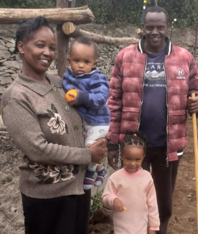 © David Mascall - Pastor Joseph Kisemei with his wife Theresia, their granddaughter and grandson. They lost one cow and 5 sheep to lions and 20 sheep to leopards